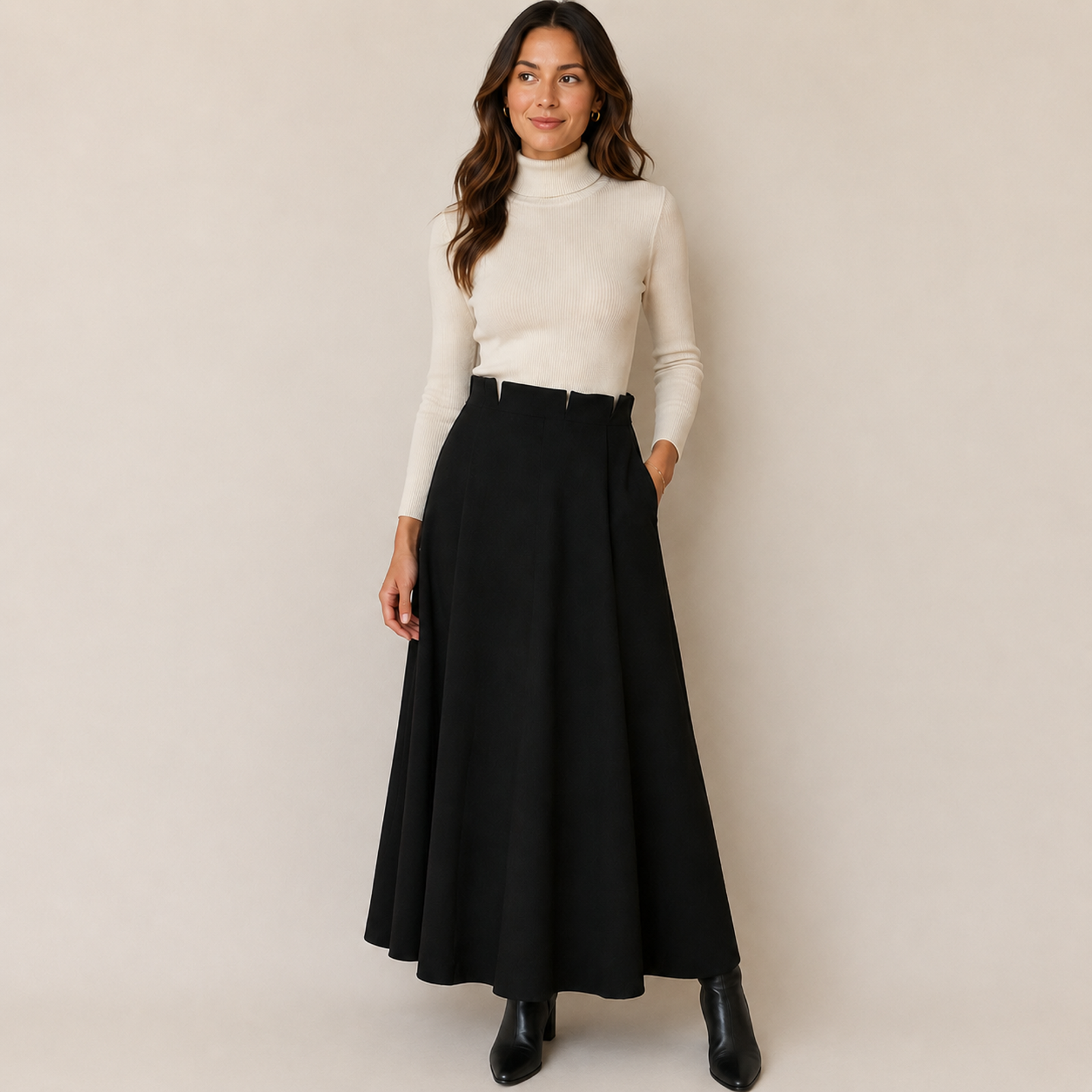 Vintage Burberrys Black Pure New Wool Maxi Skirt Made In France Size 10